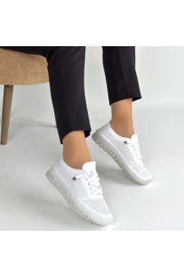 Kadın Sneaker Beyaz Deri Bağcıklı Günlük Spor Ayakkabı