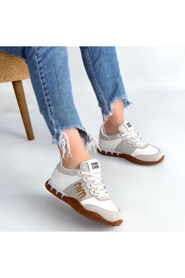 Kadın Sneaker Beyaz Cilt Bağcıklı Günlük Spor Ayakkabı