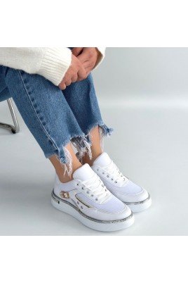 Kadın Sneaker Beyaz Cilt Bağcıklı Günlük Spor Ayakkabı