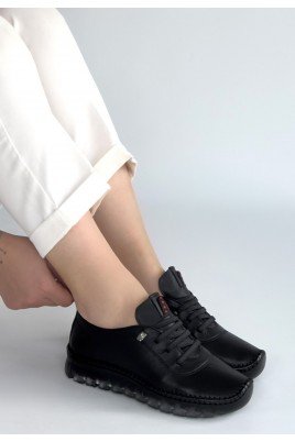 Jiten Siyah Deri Bağcıklı Spor QAyakkabı