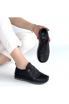 Jiten Siyah Deri Bağcıklı Spor QAyakkabı