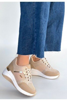 Kadın Sneaker Bej Cilt Bağcıklı Günlük Spor Ayakkabı