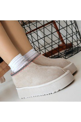 Kadın Bot Bej Süet Kısa Bot Rahat Taban Günlük Kullanım