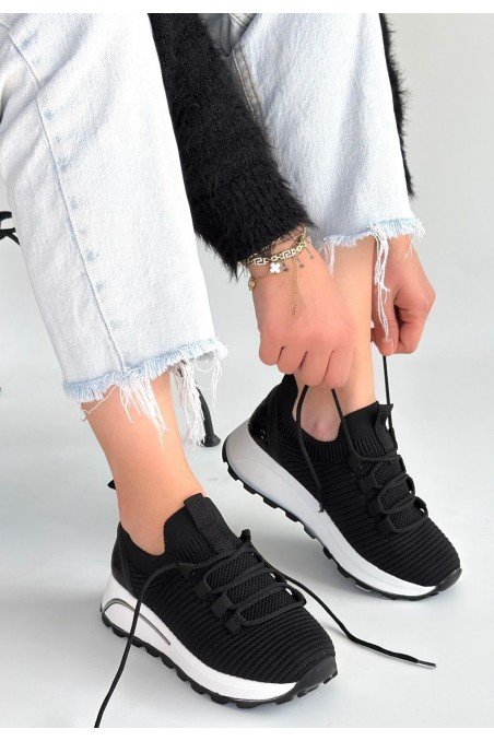 Kadın Sneaker Siyah Triko Bağcıklı Günlük Spor Ayakkabı