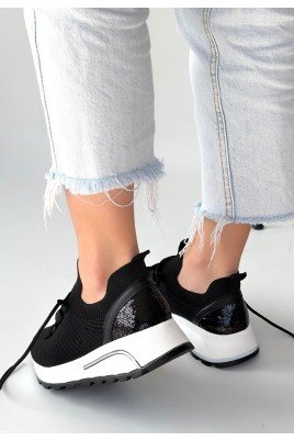 Kadın Sneaker Siyah Triko Bağcıklı Günlük Spor Ayakkabı