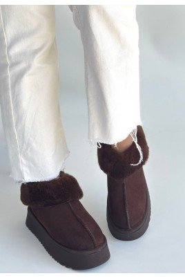 Kadın Bot Kahverengi Süet Kısa Bot Rahat Taban Günlük Kullanım