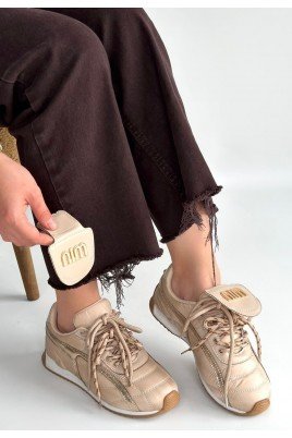 Kadın Sneaker Bej Cilt Bağcıklı Günlük Spor Ayakkabı Paraşüt Detaylı