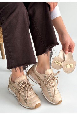 Kadın Sneaker Bej Cilt Bağcıklı Günlük Spor Ayakkabı Paraşüt Detaylı