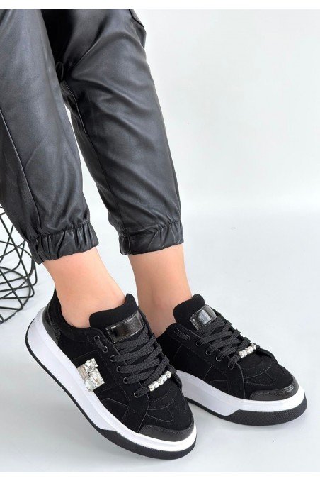 Kadın Sneaker Siyah Süet Bağcıklı Günlük Spor Ayakkabı