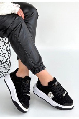 Kadın Sneaker Siyah Süet Bağcıklı Günlük Spor Ayakkabı