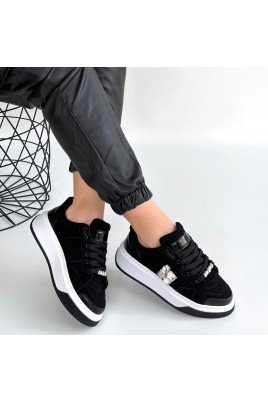 Kadın Sneaker Siyah Süet Bağcıklı Günlük Spor Ayakkabı