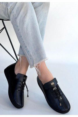 Kadın Sneaker Siyah Deri Bağcıklı Günlük Spor Ayakkabı