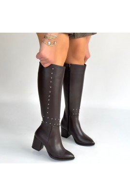 Tiyan Kahverengi Cilt Topuklu Çizme