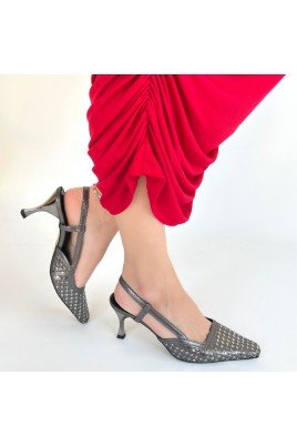 Kadın Topuklu Ayakkabı Platin Cilt Ofis & Günlük Şık