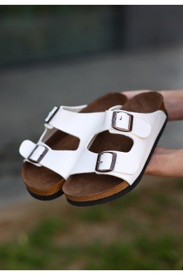 Kadın Terlik Beyaz Nubuk Günlük Yazlık Rahat