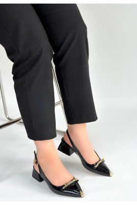 Kadın Topuklu Ayakkabı Siyah Rugan Abiye & Gece Şık Ofis