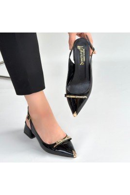 Kadın Topuklu Ayakkabı Siyah Rugan Abiye & Gece Şık Ofis