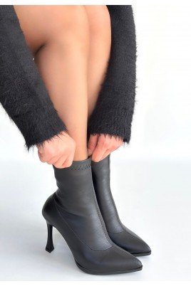 Orjen Siyah Cilt Streç Topuklu Bot