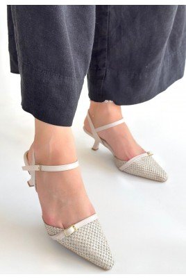 Kadın Topuklu Ayakkabı Bej Cilt Ofis & Günlük Şık