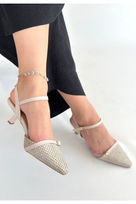 Kadın Topuklu Ayakkabı Bej Cilt Ofis & Günlük Şık