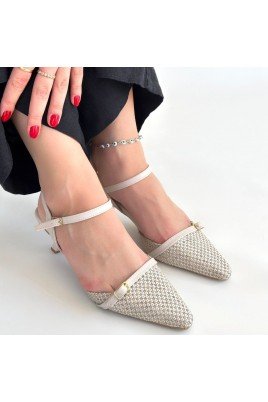 Kadın Topuklu Ayakkabı Bej Cilt Ofis & Günlük Şık