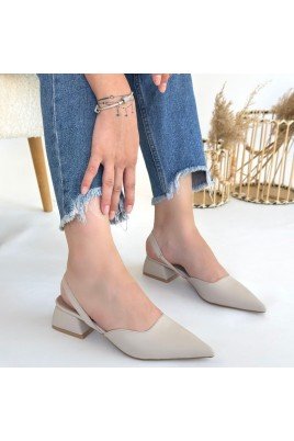 Kadın Topuklu Ayakkabı Bej Cilt Ofis & Günlük Şık