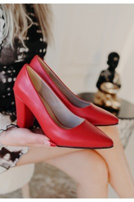 Kadın Topuklu Ayakkabı Kırmızı Cilt Ofis & Günlük Şık