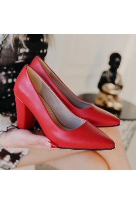 Kadın Topuklu Ayakkabı Kırmızı Cilt Ofis & Günlük Şık