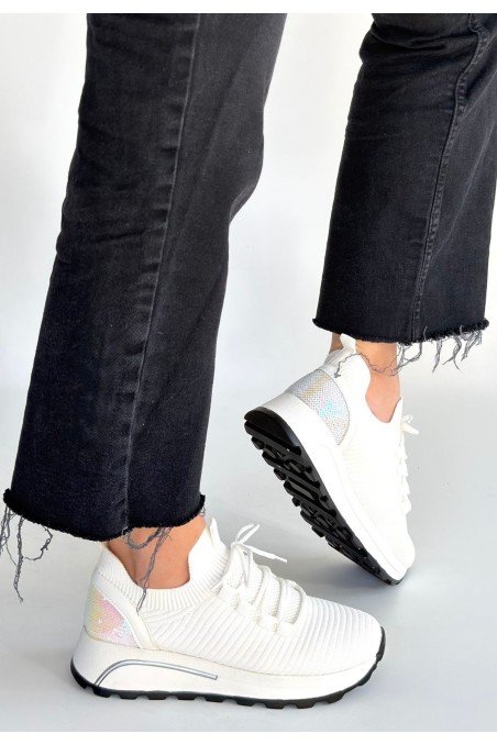 Kadın Sneaker Beyaz Triko Bağcıklı Günlük Spor Ayakkabı