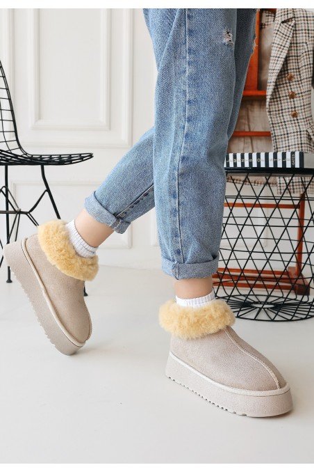 Kadın Bot Bej Süet Kısa Bot Rahat Taban Günlük Kullanım
