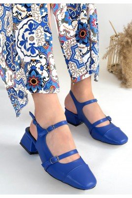 Kadın Topuklu Ayakkabı Mavi Cilt Ofis & Günlük Şık