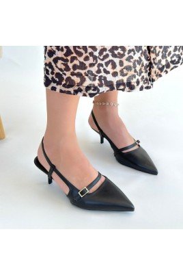 Kadın Topuklu Ayakkabı Siyah Cilt Ofis & Günlük Şık