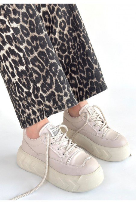 Emwa Bej Cilt Bağcıklı Spor Ayakkabı