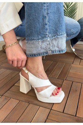 Kadın Topuklu Ayakkabı Beyaz Cilt Ofis & Günlük Şık