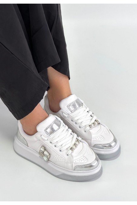 Kadın Sneaker Beyaz Cilt Bağcıklı Günlük Spor Ayakkabı