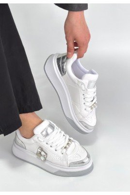 Kadın Sneaker Beyaz Cilt Bağcıklı Günlük Spor Ayakkabı