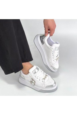Kadın Sneaker Beyaz Cilt Bağcıklı Günlük Spor Ayakkabı