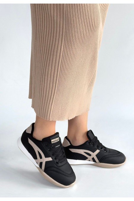 Kadın Sneaker Siyah Cilt Bağcıklı Günlük Spor Ayakkabı