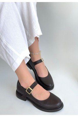 Kadın Oxford Ayakkabı Kahverengi Cilt Loafer Tarz Günlük Şık