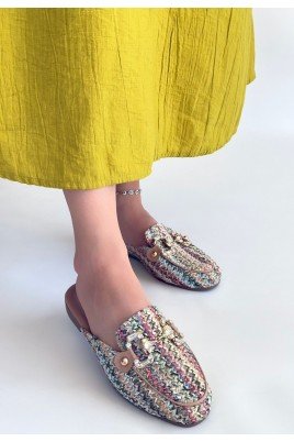 Kadın Terlik Renkli Cilt Dokuma Günlük Yazlık Rahat