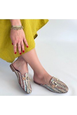 Kadın Terlik Renkli Cilt Dokuma Günlük Yazlık Rahat