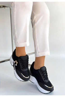 Wody Siyah Cilt Simli Bağcıklı Spor Ayakkabı