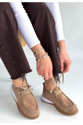 Kadın Sneaker Bej Süet Bağcıklı Günlük Spor Ayakkabı