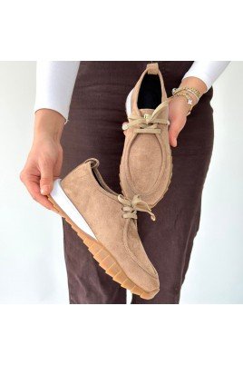 Kadın Sneaker Bej Süet Bağcıklı Günlük Spor Ayakkabı