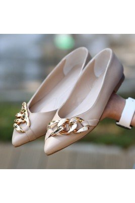 Kadın Babet Ayakkabı Nude Cilt Zincir Detaylı Rahat Düz Taban Günlük