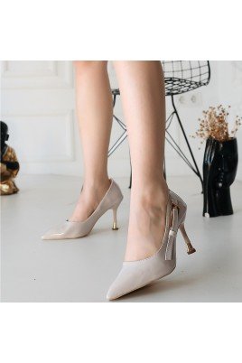 Kadın Topuklu Ayakkabı Bej Rugan Abiye & Gece Şık Ofis