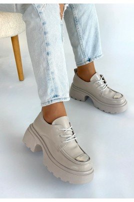 Kadın Dolgu Topuklu Platform Ayakkabı Bej Rugan Rahat Taban Günlük