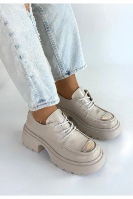 Kadın Dolgu Topuklu Platform Ayakkabı Bej Rugan Rahat Taban Günlük