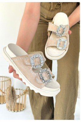 Kadın Terlik Bej Nubuk Günlük Yazlık Rahat