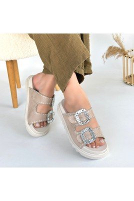 Kadın Terlik Bej Nubuk Günlük Yazlık Rahat